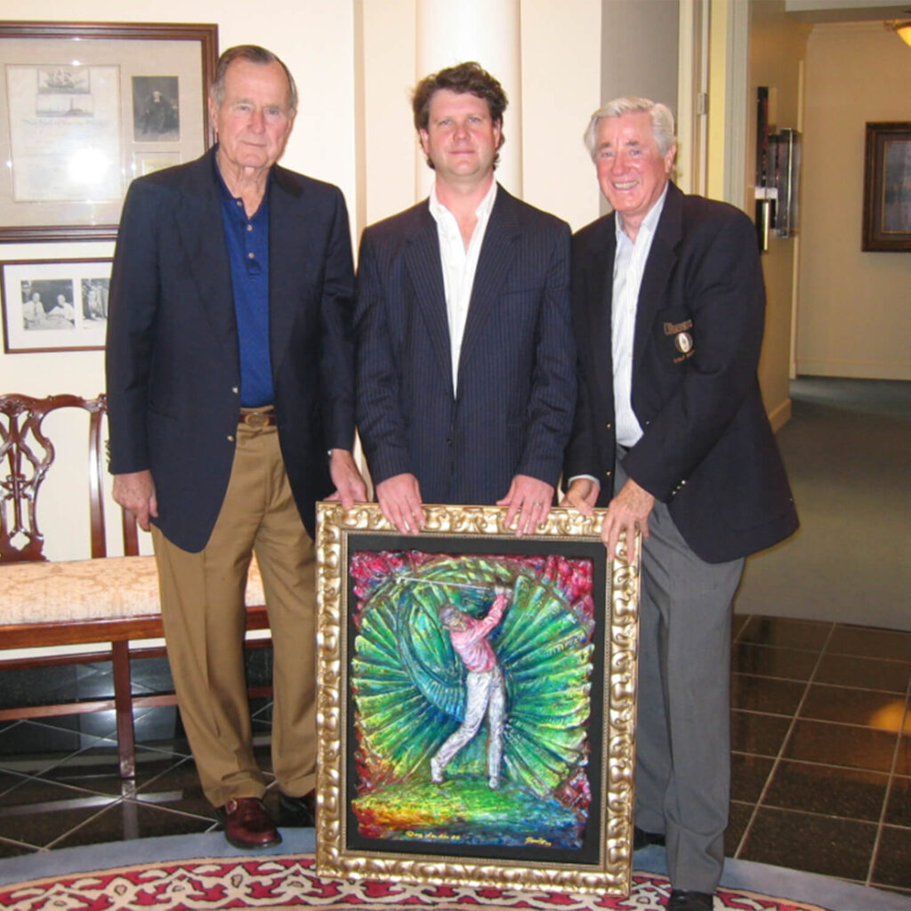 Original bronze presented to President George Bush Sr. for the George Bush Presidential Library, later moved to the Doug Sanders Golf Museum, sculpted by Paul Kamish and produced by Kamish Studios.