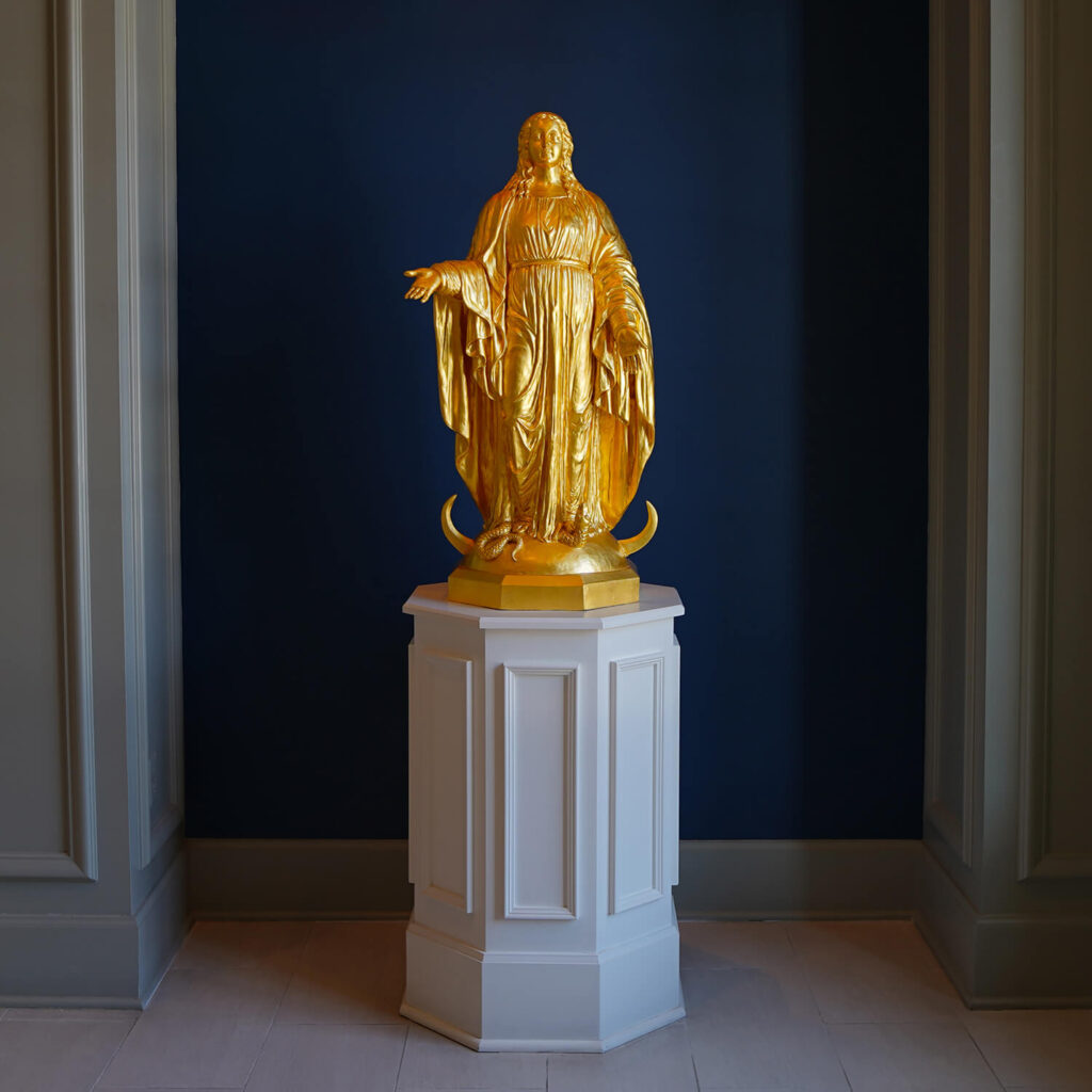 Bronze Our Mother sculpture at the Morris Inn, University of Notre Dame, created by sculptor Paul Kamish.