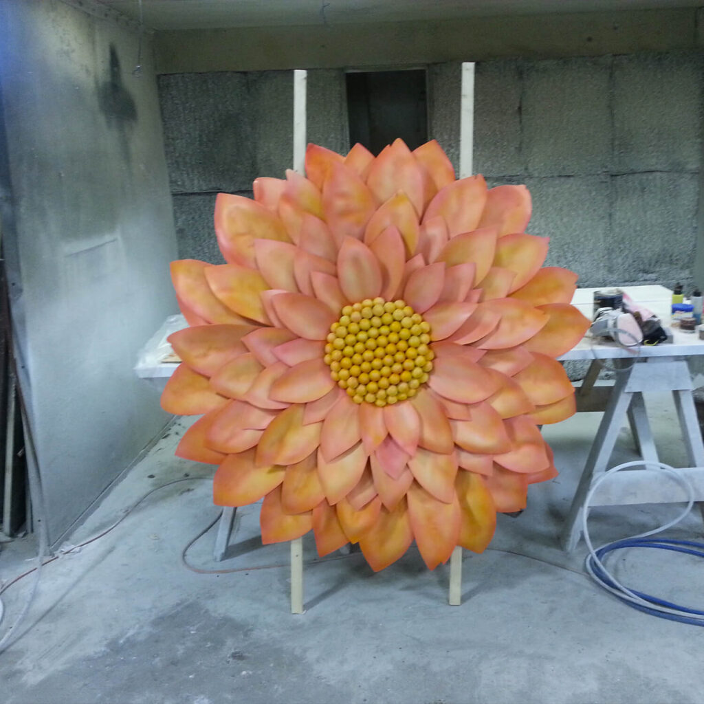 Installation of The Waters of Excelsior art dahlia sculpture by Kamish Studios